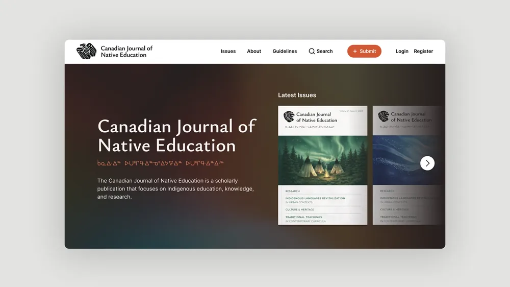 The Canadian Journal of Native Education homepage, redesigned by Only A on Open Journal Systems