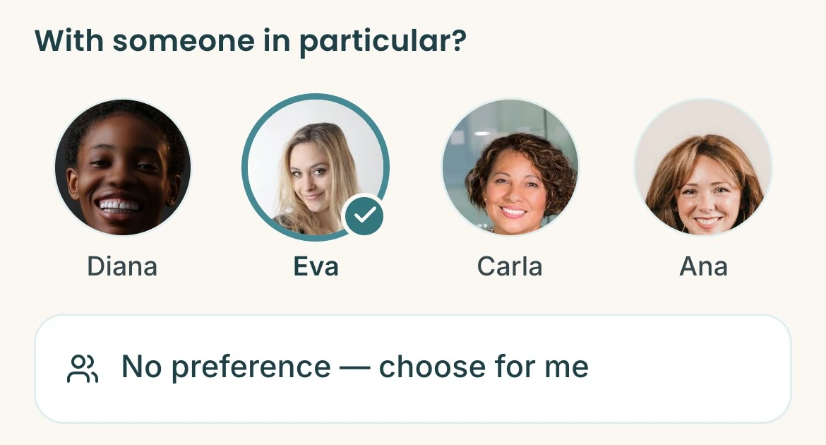 In the app: With someone in particular? — Diana, Eva, Carla, Ana, the therapists on shift; Eva chosen