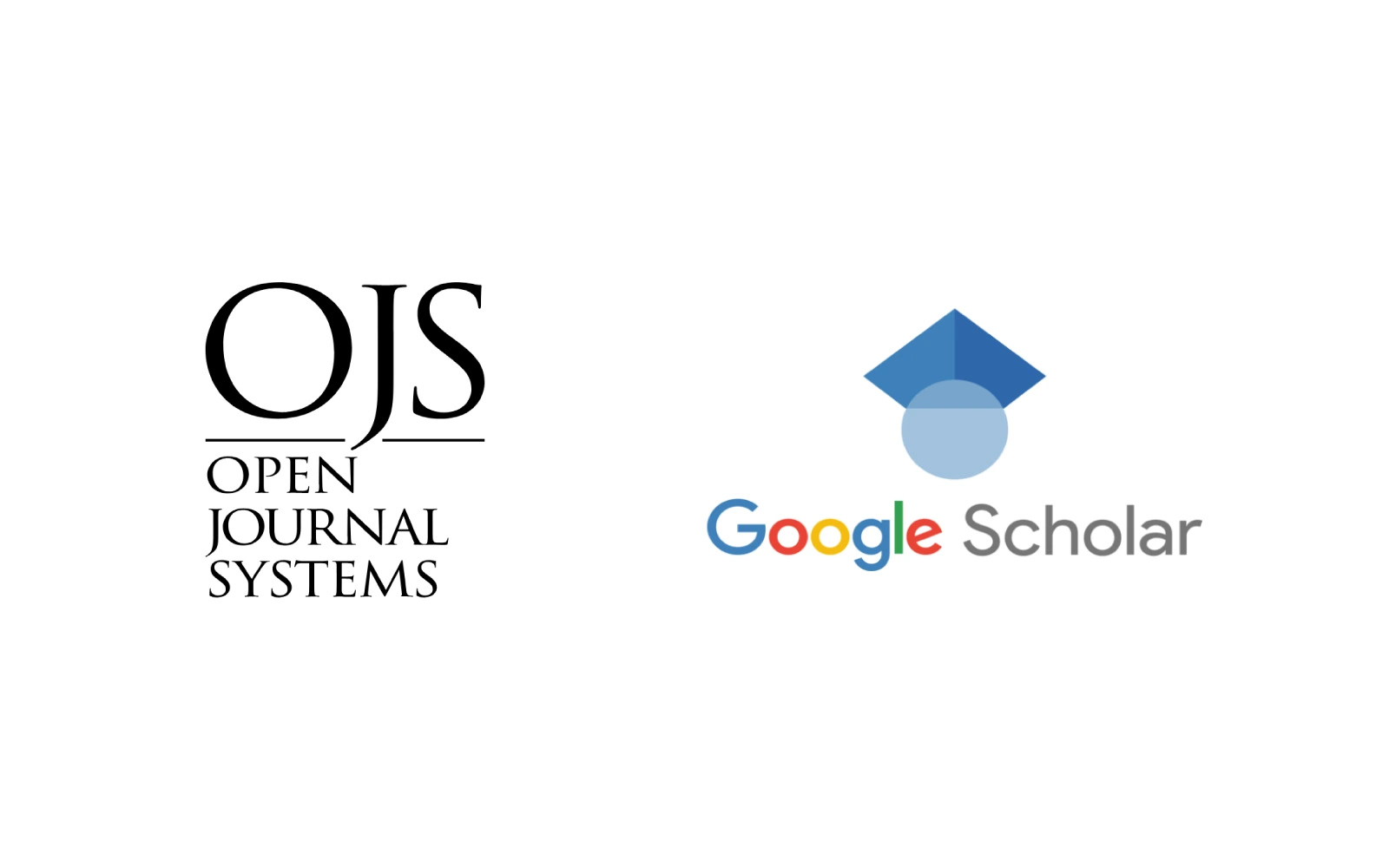Side-by-side lockup of the Open Journal Systems wordmark and the Google Scholar logo — the two systems the note describes as the platform behind most academic journals and the indexing surface that decides whether their articles are found.